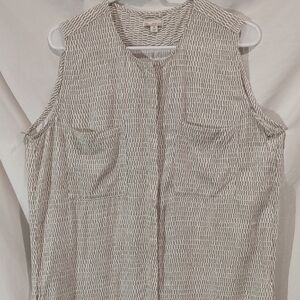 GAP | Button Front Shirt Dress Sleeveless Taupe White Pattern | M